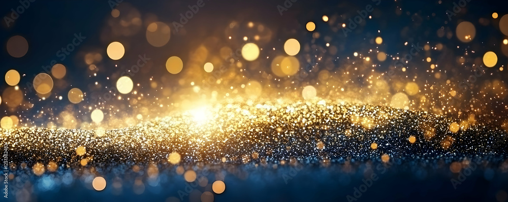 Poster sparkling golden and blue bokeh lights creating a dreamy background effect