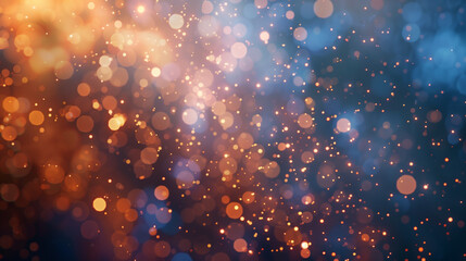 abstract background blurred bokeh lights sparkles dark blue orange gold glowing elegant