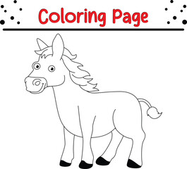 Donkey Coloring Page. Cute  Animal coloring book page