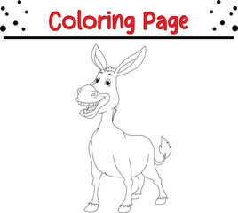 Donkey Coloring Page. Cute  Animal coloring book page