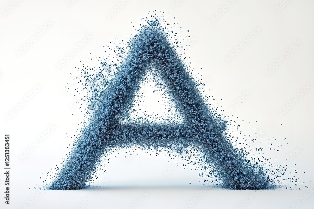 Poster abstract 3d render of a letter a formed from exploding particles in a cool blue tone