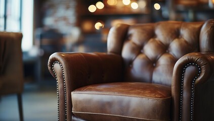 Obraz premium Luxurious Brown Leather Armchair in a Cozy Interior