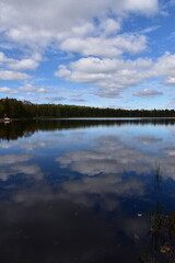 Reflection on the lake in the fall, Sainte-Apolline, Québec Canada