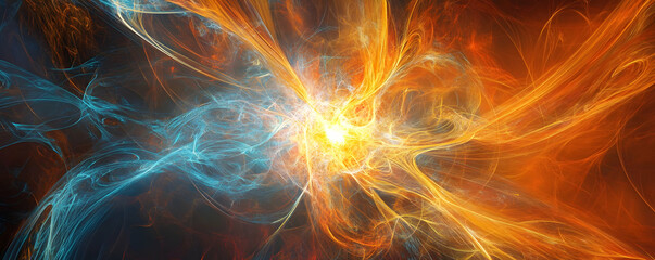 Vibrant abstract energy swirl in blue and orange hues with dynamic movement