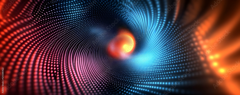 Poster abstract swirling vortex of vibrant blue and red dots creating a dynamic motion