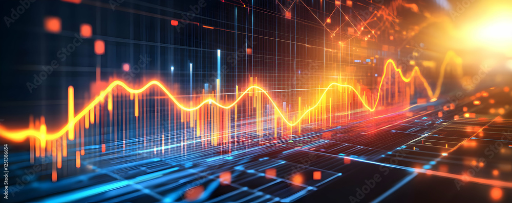 Poster vibrant digital graph illustrating data trends with glowing lines and background