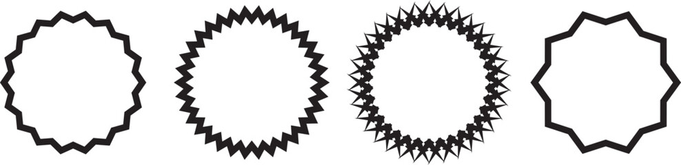 Zig zag Wavy Edge Rectangle, Vector Jagged Geometric Shapes. Oval, Circle Stickers Set. Abstract Elements for Frame, Stamp, Template, Promo Design, Web Design and Social