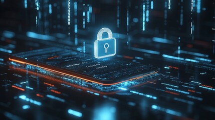 Cyber security concept glowing padlock on smartphone.
