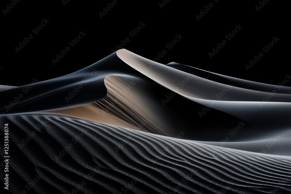 Poster sand dunes create striking patterns under the moonlight in a desert landscape