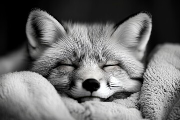 Obraz premium Fox peacefully resting in a cozy blanket during a serene moment indoors