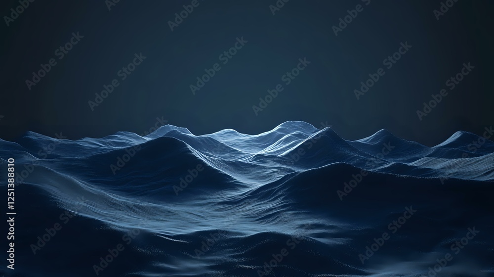 Aufkleber ethereal blue waves form abstract landscape against dark background, creating mysterious atmospheric