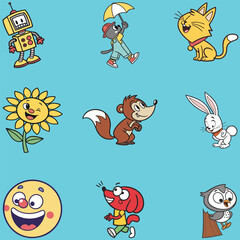 Animation cartoon icon bundle line art and illustrator eps 