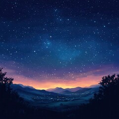 Majestic Night Sky Over Peaceful Landscape with Stars and a Vibrant Horizon at Dusk Capturing the Beauty of Nature's Cosmic Display