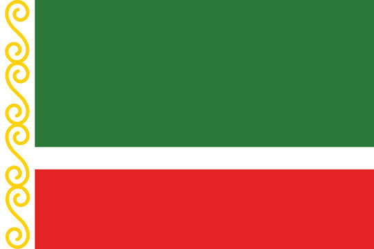 Flag of Chechnya. Chechnya flag. The official ratio. Flag icon. Standard color. Standard size. A rectangular flag. Vector illustration.