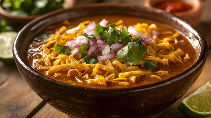 Authentic Thai Khao Soi Presentation in a Rustic Bowl with Fresh Toppings and Aromatic Broth