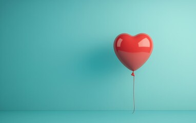 A vibrant heart-shaped balloon against a soothing turquoise background.