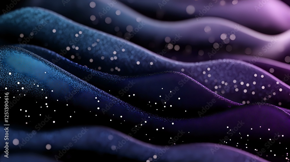 Poster abstract cosmic waves in deep blue and purple colors with glowing particles creating magical atmosph