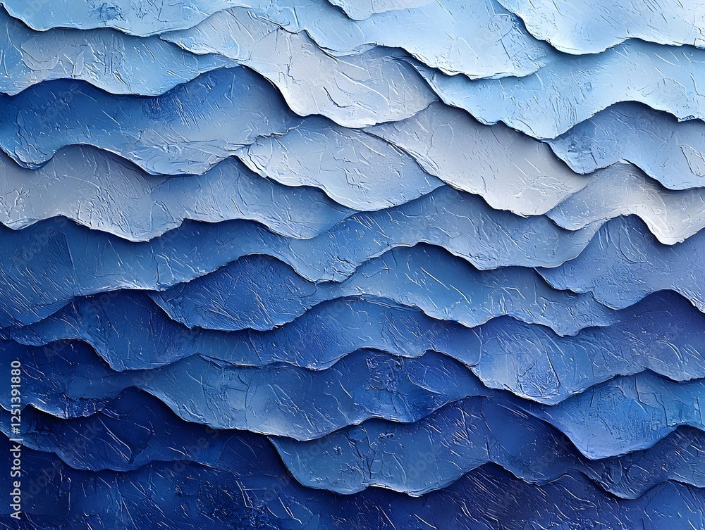 Poster an abstract artwork featuring layered waves of varying shades of blue, creating a soothing and seren