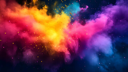 Fototapeta premium Vibrant explosion of colorful smoke and particles against a dark background