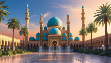 Stunning Mosque with Palm Trees