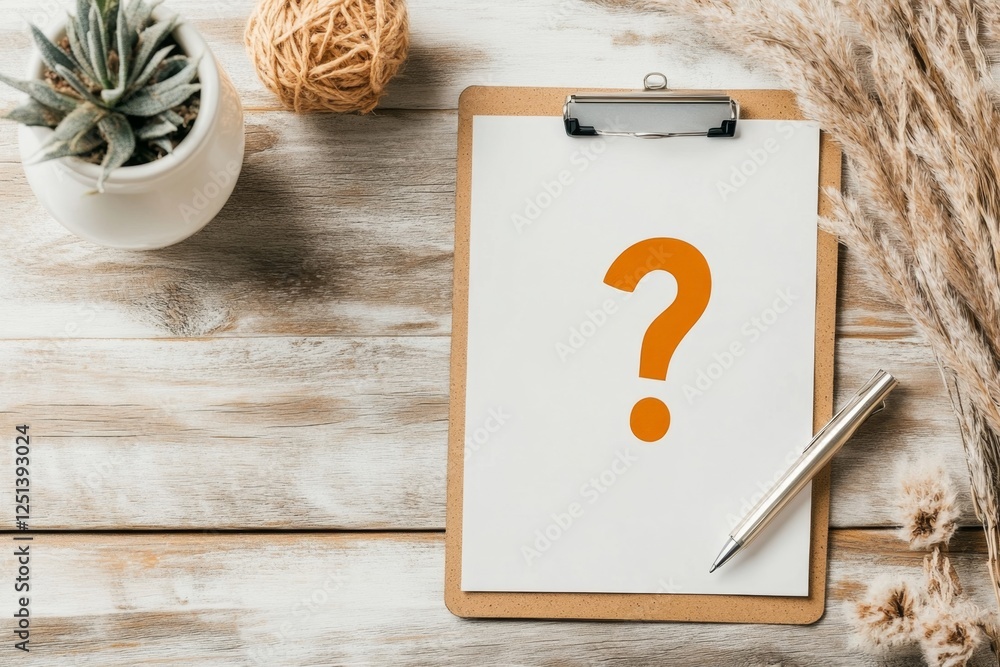 Poster a flat, modern design of a clipboard with a question mark, representing a placement test assessment