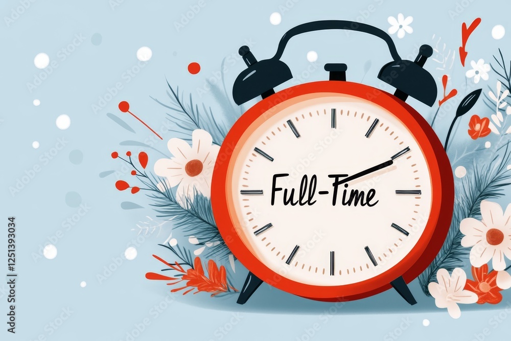 Poster a flat, modern design of a clock with the words â€œfull-timeâ€ inside, representing a standard work