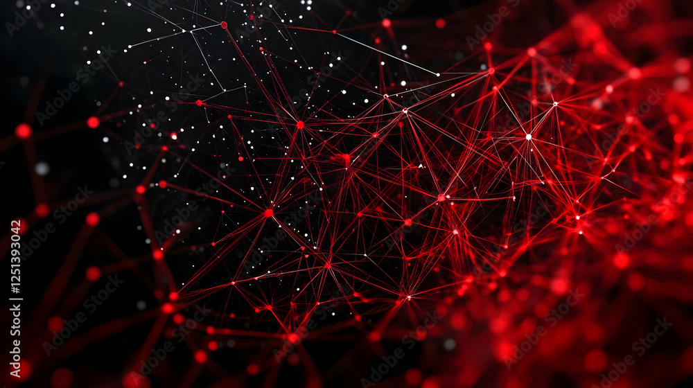 Poster abstract network of red lines and dots on a dark background, symbolizing connectivity