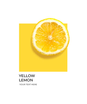 Creative layout made of yellow lemon on the yellow and white background. Flat lay. Food concept. Lemon on white background.