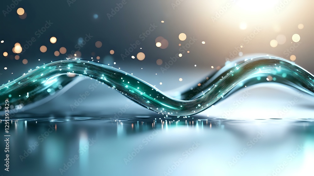 Aufkleber abstract turquoise wave formation with glowing particles and light effects reflecting on smooth surf