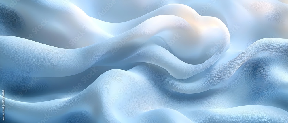 Poster an abstract representation of flowing blue and white waves, creating a serene and tranquil atmospher