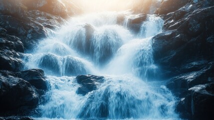 Cascading Water Rushing Over Dark Rocks