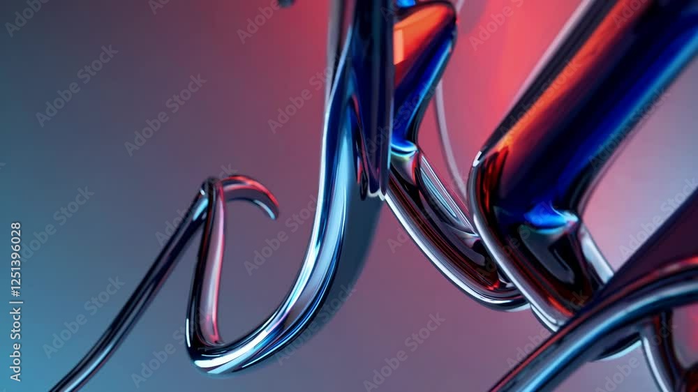 Poster an abstract composition of fluid, glass-like structures in blue and red tones.
