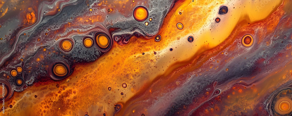 Poster abstract fluid art showcasing vibrant orange and gray swirls with circular patterns