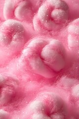 Fototapeta premium Dreamy pink cotton candy cloudscape with sparkling sugar dust creating a sweet and fluffy texture