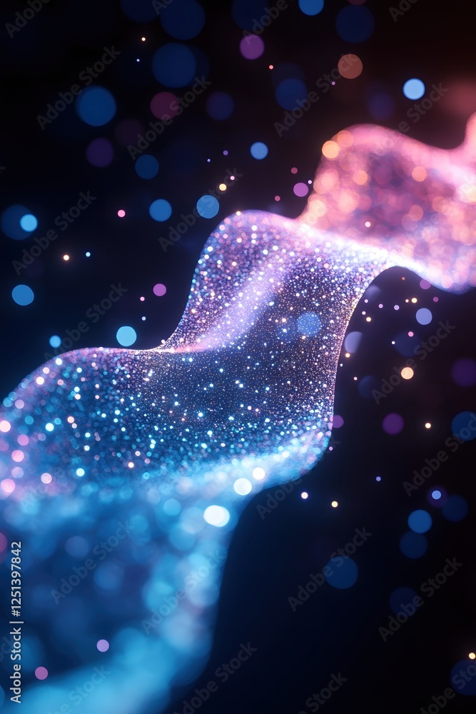 Poster abstract glowing particle wave with bokeh lights on dark background creating a dreamy effect