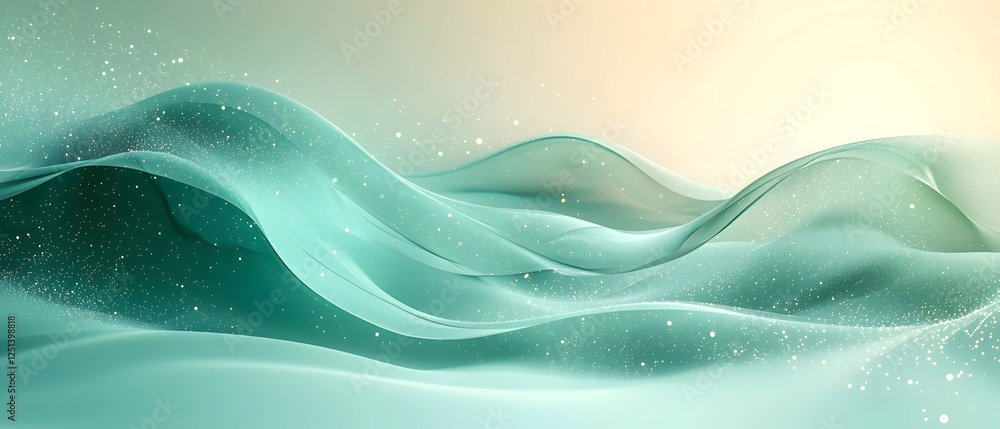 Poster an ethereal wave of translucent aqua waves gracefully undulate against a soft pastel backdrop, creat