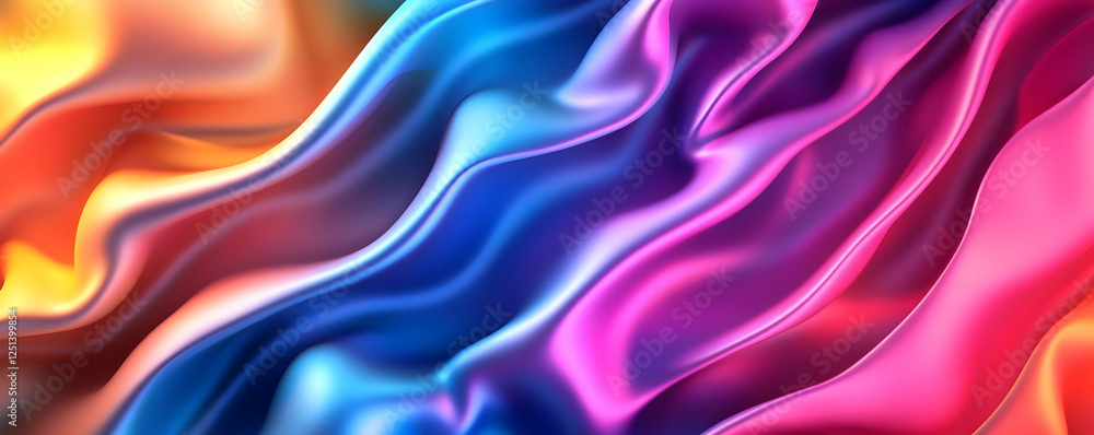 Poster colorful flowing fabric waves in vibrant hues creating a dynamic visual effect