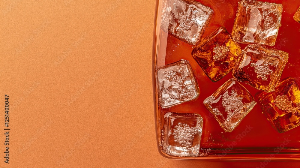 Aufkleber Melting Ice Cubes Float in Refreshing Iced Tea Against a Warm Gradient Background