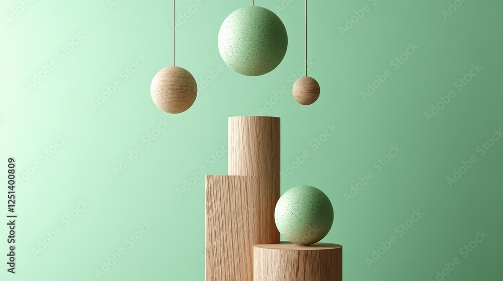 Aufkleber floating spheres in harmonious lime cream hues create a serene minimalist composition