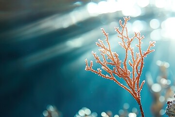 Bioluminescent Coral Branch Sways Gently in the Dark Ocean Depths Capturing Ethereal Beauty