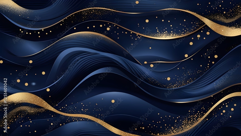 Poster elegant blue and gold abstract background with dynamic flowing lines
