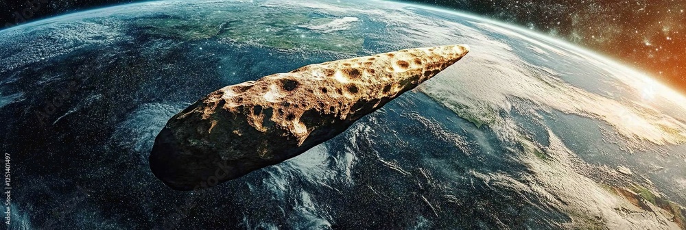 Poster asteroid rush from the depths of space towards earth in a cosmic collision course