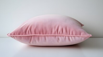 A soft pink pillow, isolated on a white surface