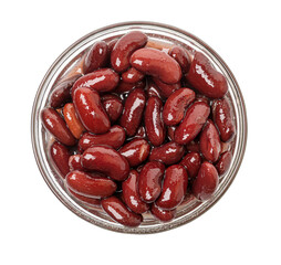 Glass bowl brimming with delicious cooked kidney beans on white background
