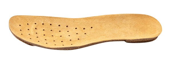 Leather covered cork insole promoting foot health and comfort