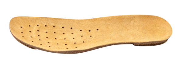 Leather covered cork insole promoting foot health and comfort