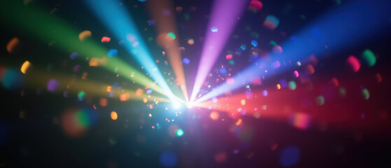 Colorful light beams radiating from central point, creating vibrant atmosphere
