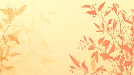 Delicate Orange Floral Branches on Yellow Background