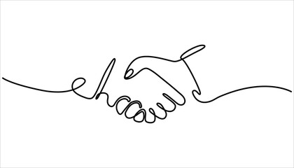Handshake continuous one line drawing. wo businessmen shaking hands. Continuous one line drawing illustration vector. One line drawing of a handshake drawn with a single line.