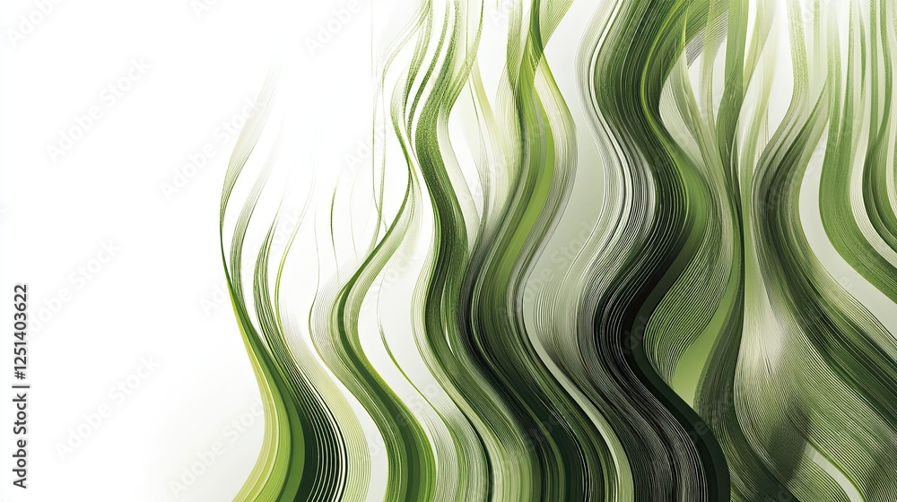 Poster captivating fluid waves in harmonious lime cream shades on a serene white canvas